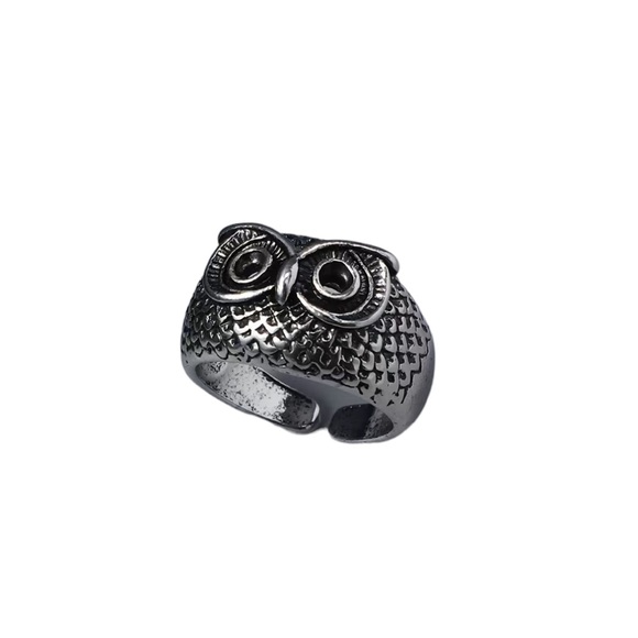 Owl Face Silver Open Back Cuff Ring - Picture 3 of 5